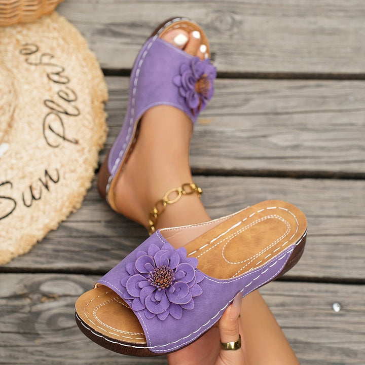 Arlette | Sandalias con flor y plataforma tipo cuña
