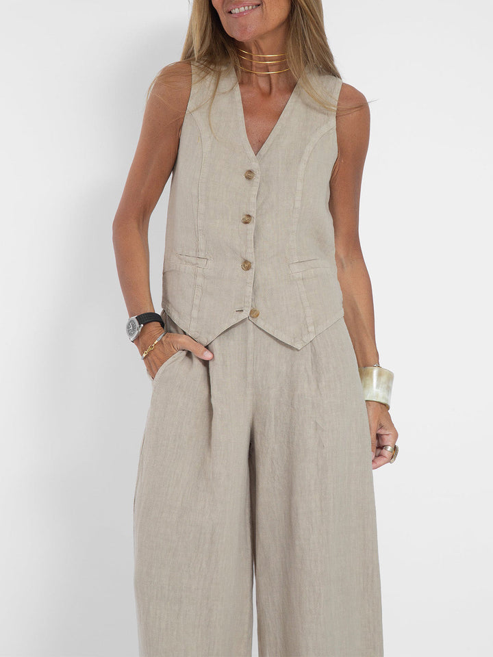 Poulette | Conjunto de chaleco sin mangas y pantalón de pierna ancha