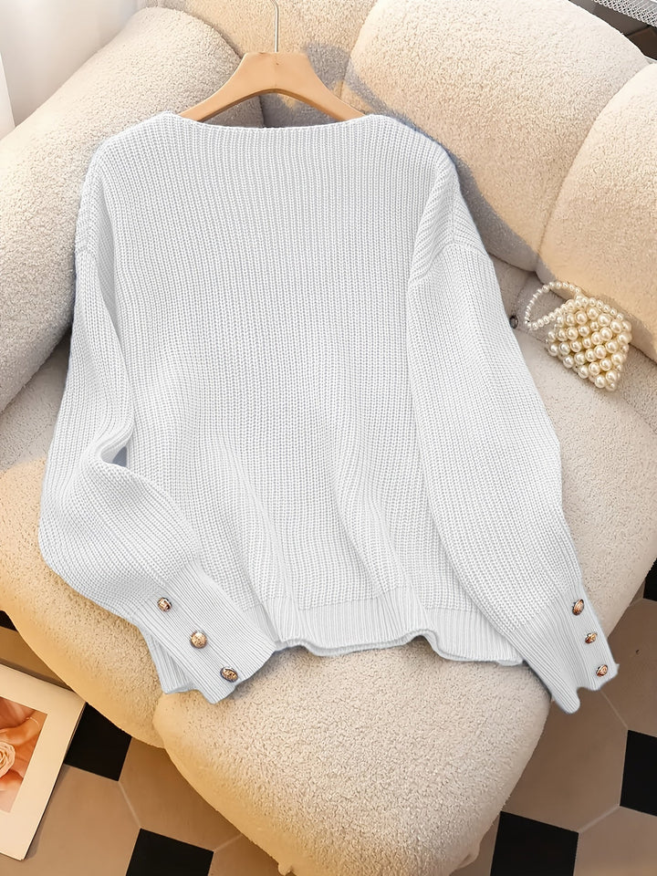 Nubia Rosa | Sweater de punto acanalado con escote V