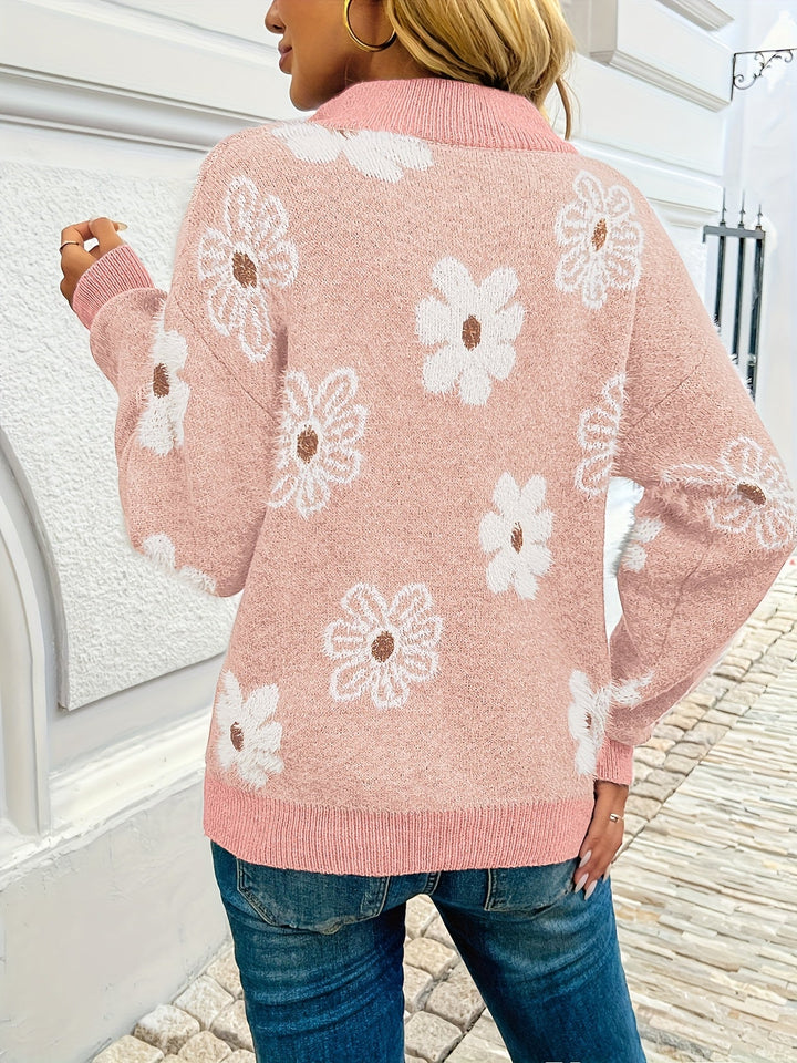 Catalina | Sweater floral con medio cierre