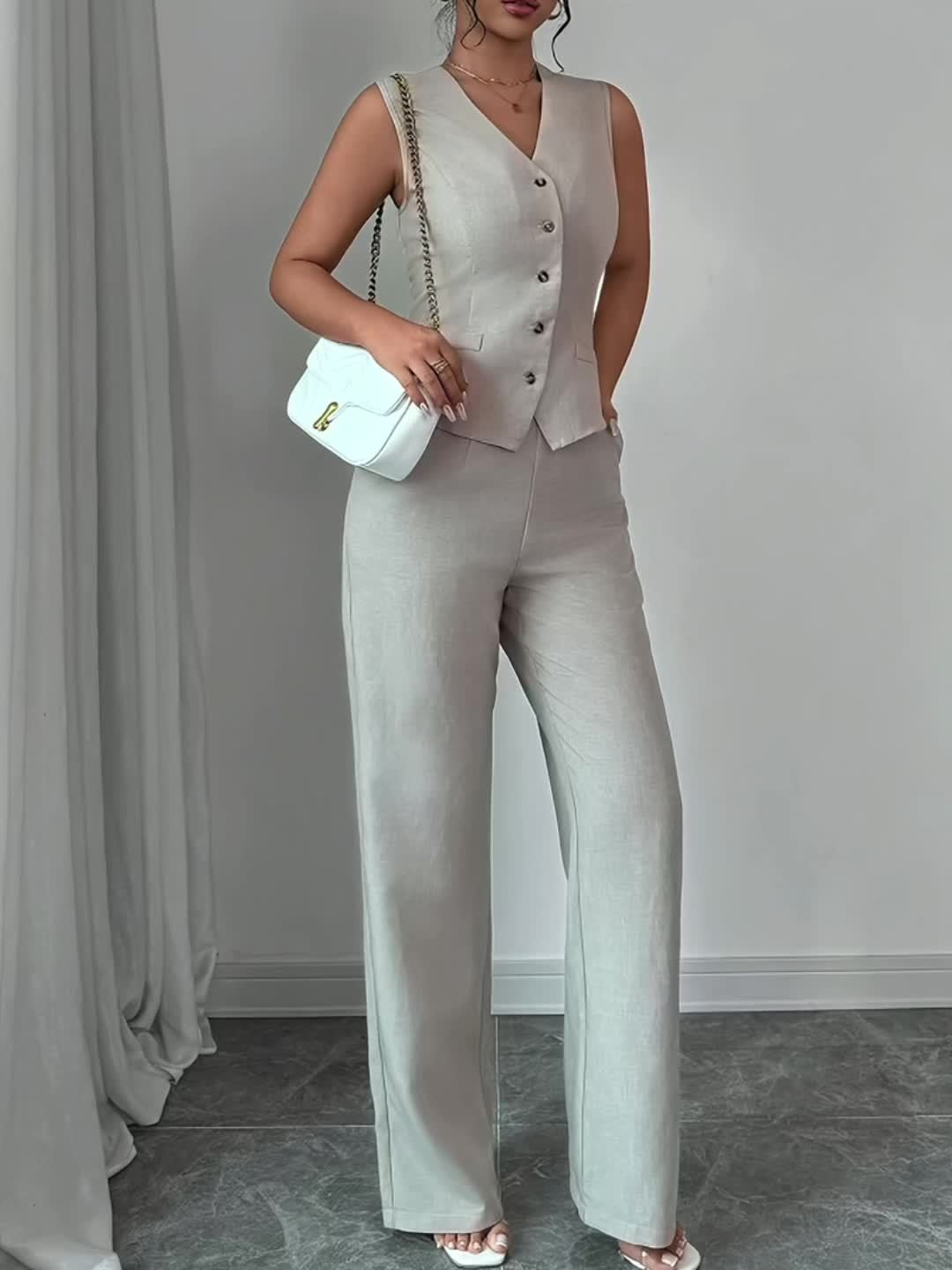 Carmela | Conjunto de chaleco y pantalón de pierna ancha