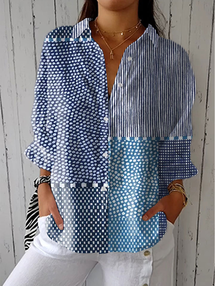 Nora | Blusa Patchwork Azul con Detalles Modernos