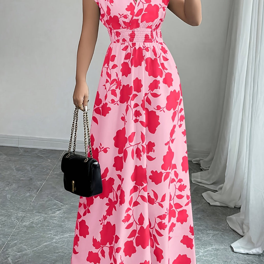 Bianca | Vestido largo floral con cintura fruncida