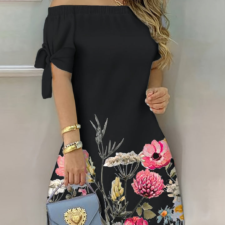 Iris | Vestido off shoulder con estampado floral