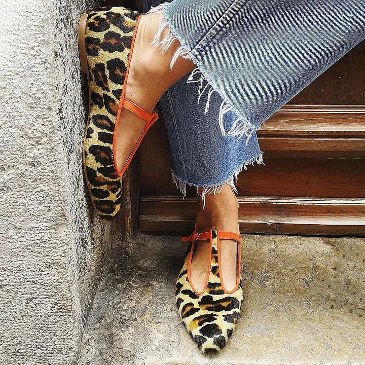 María José | Ballerinas de correa en T print leopardo