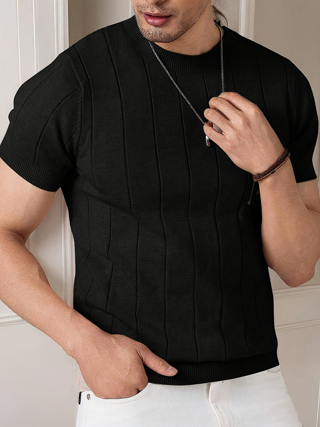 Ezequiel | Polera de punto acanalado manga corta