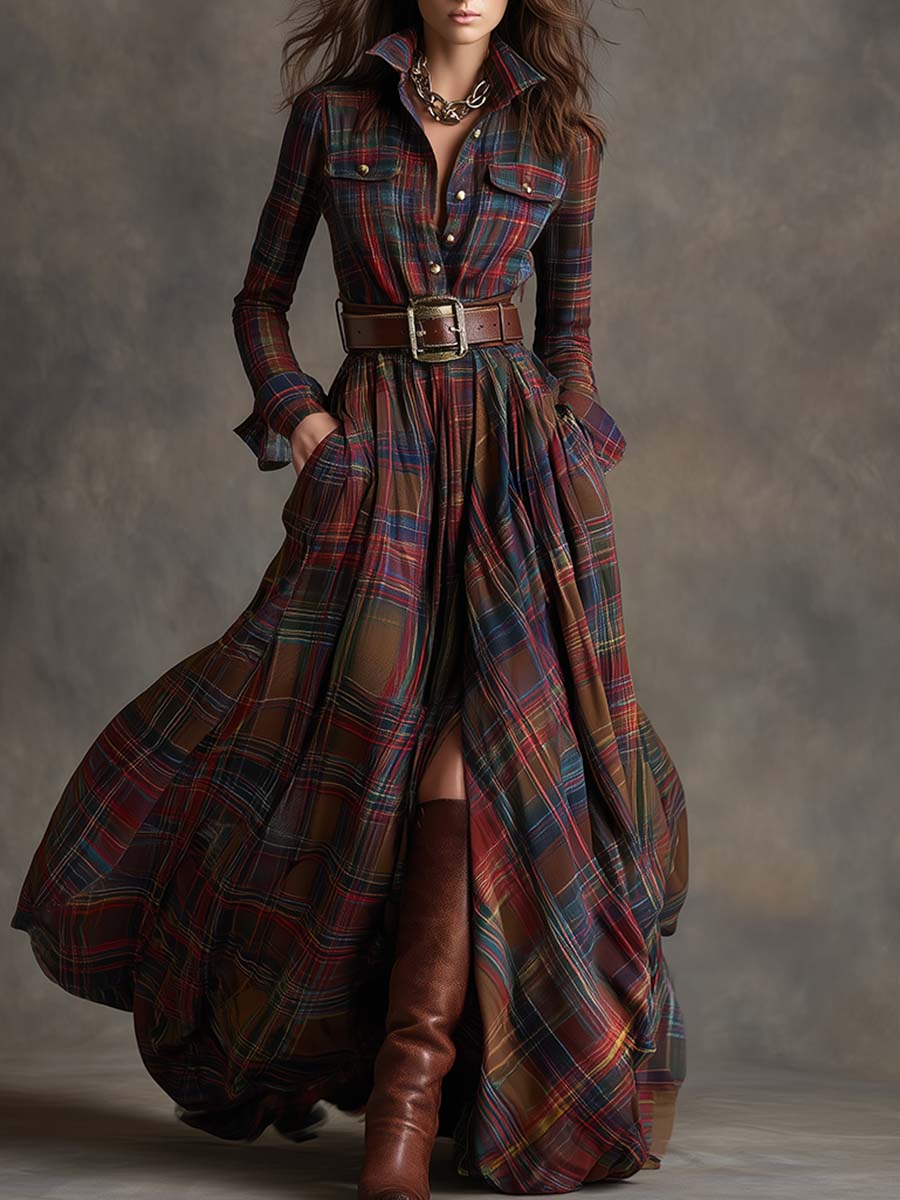 Pilmaiquén | Vestido camisero largo con cinturón