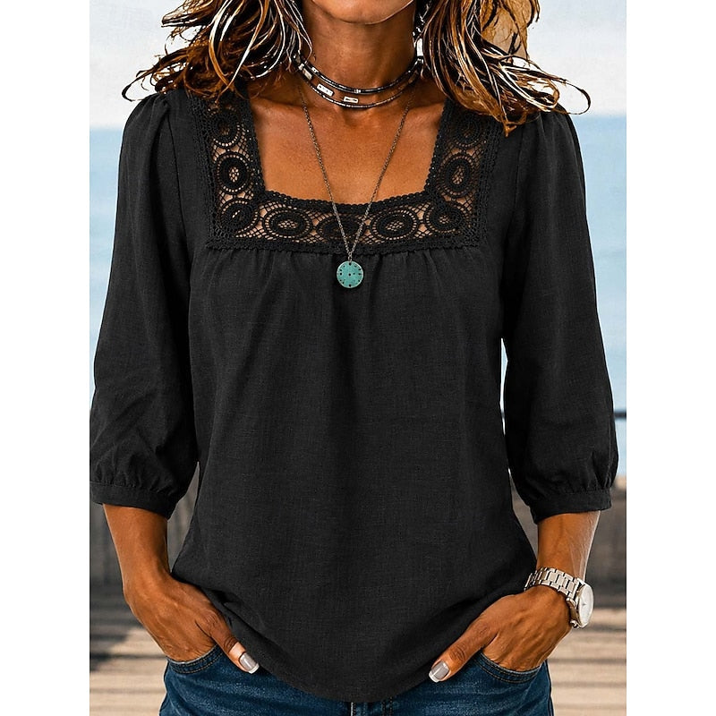 Franchesca | Blusa cuello cuadrado con encaje calado