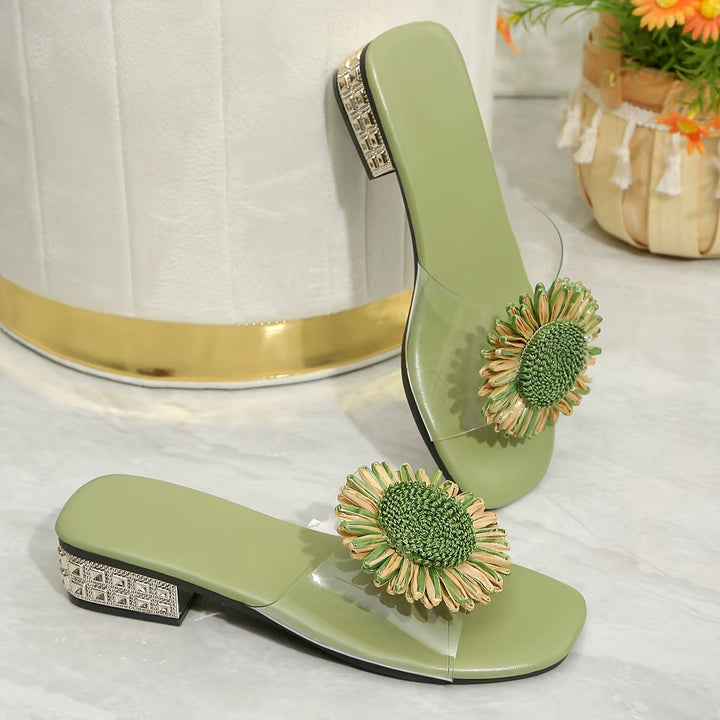 Bruna | Sandalias con flor y taco cuadrado