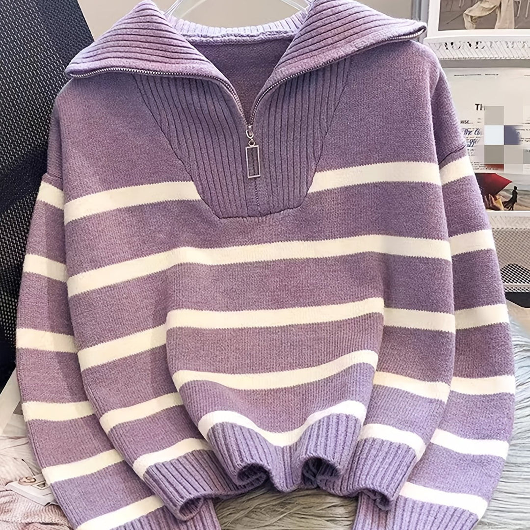 Josefa Ignacia | Sweater a rayas con cierre al cuello
