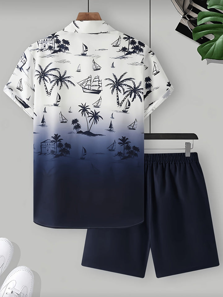Cristián | Conjunto de camisa y short con estampado costero