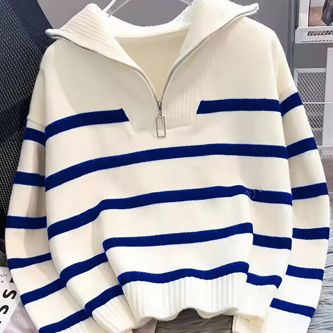 Josefa Ignacia | Sweater a rayas con cierre al cuello