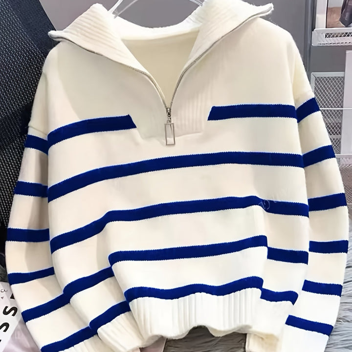 Josefa Ignacia | Sweater a rayas con cierre al cuello