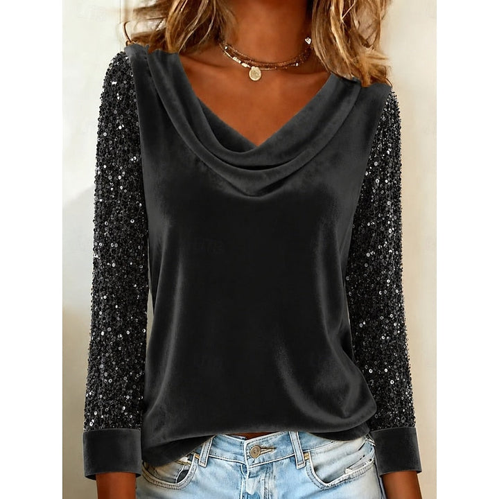 Yunuen | Top de cuello drapeado con mangas brillantes