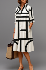 Sandra Andrea | Vestido camisero midi con estampado geométrico