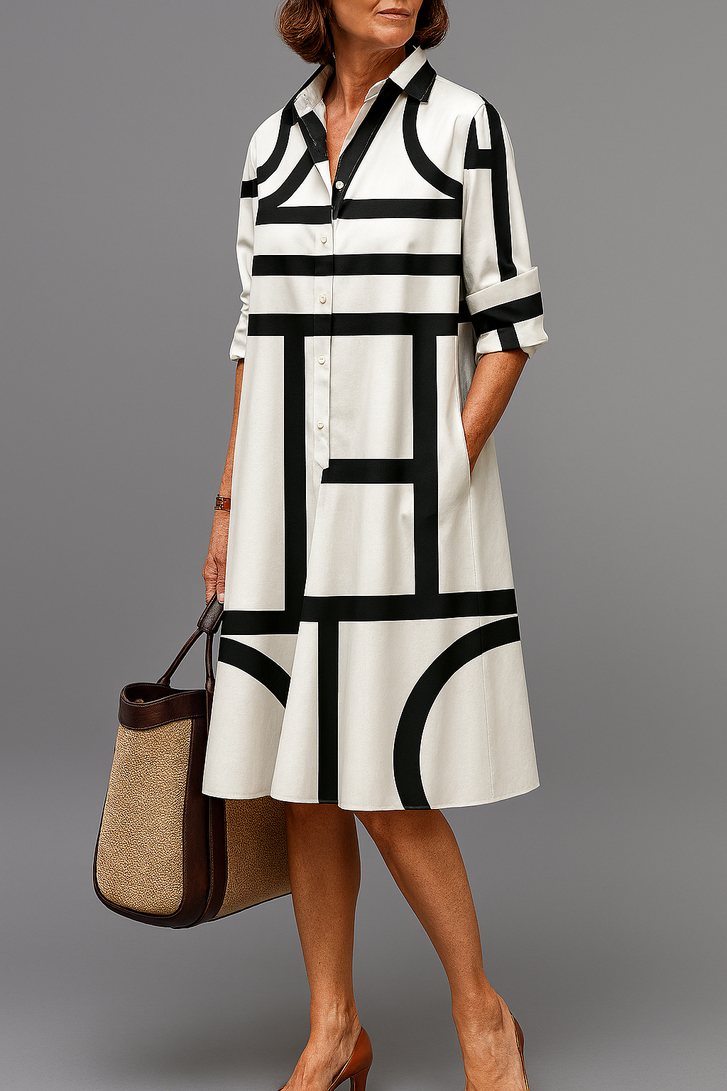 Andrea Paz | Vestido camisero midi con estampado geométrico