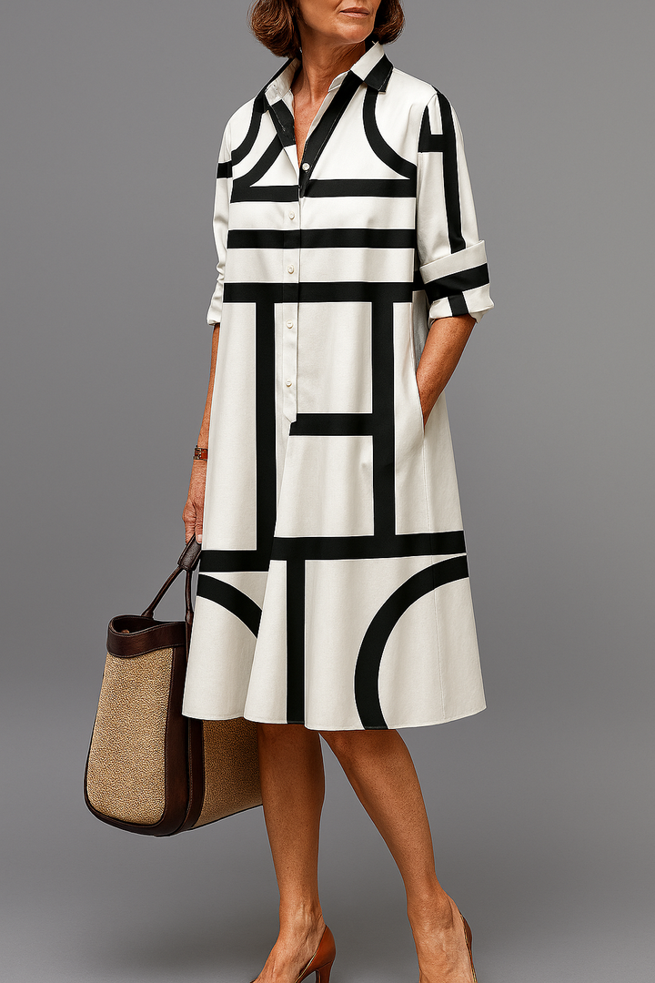 Andrea Paz | Vestido camisero midi con estampado geométrico