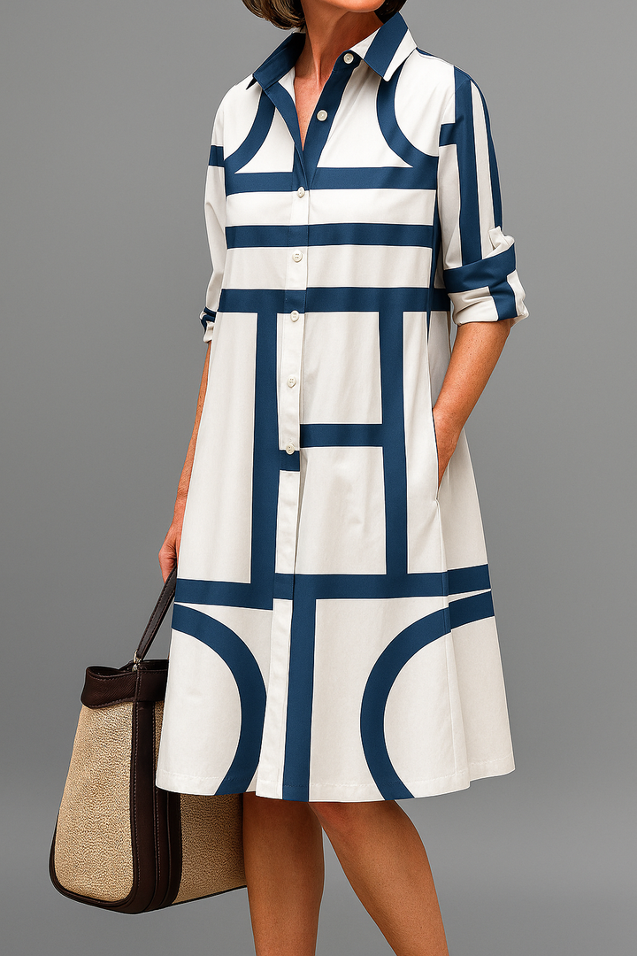 Andrea Paz | Vestido camisero midi con estampado geométrico