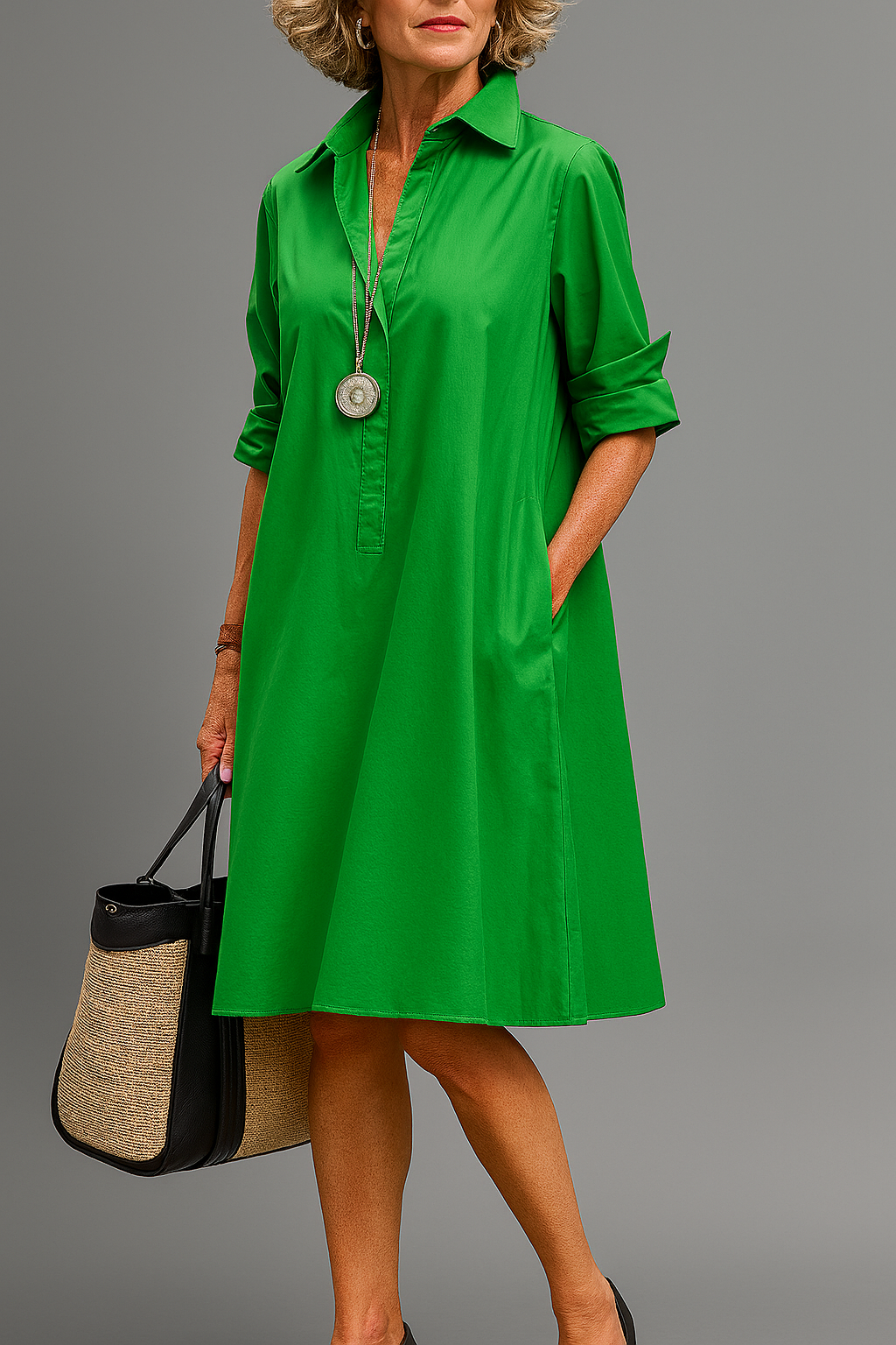 Fabiola Andrea | Vestido midi con cuello camisero