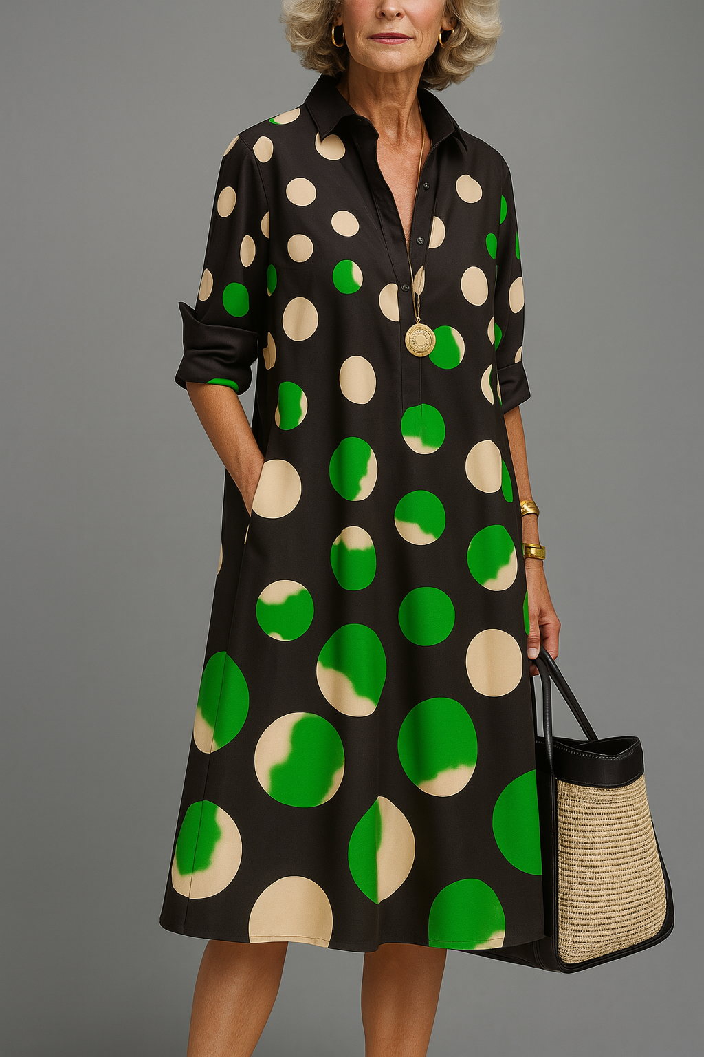 Andrea Paz | Vestido camisero midi con estampado geométrico