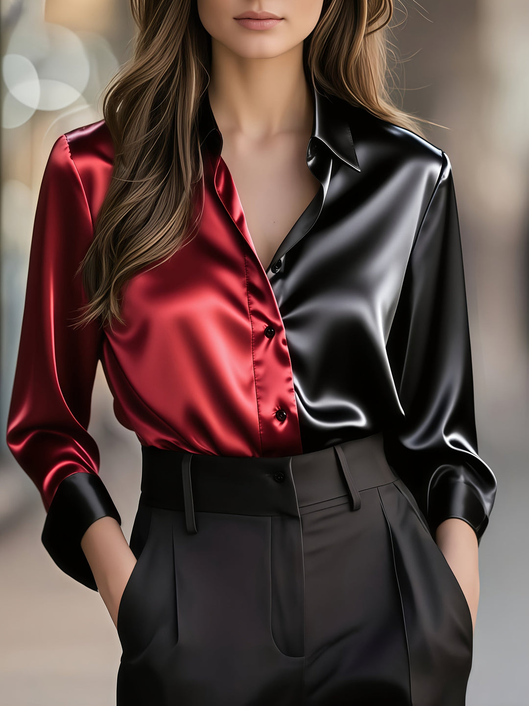 Marcelina | Blusa bicolor de satén
