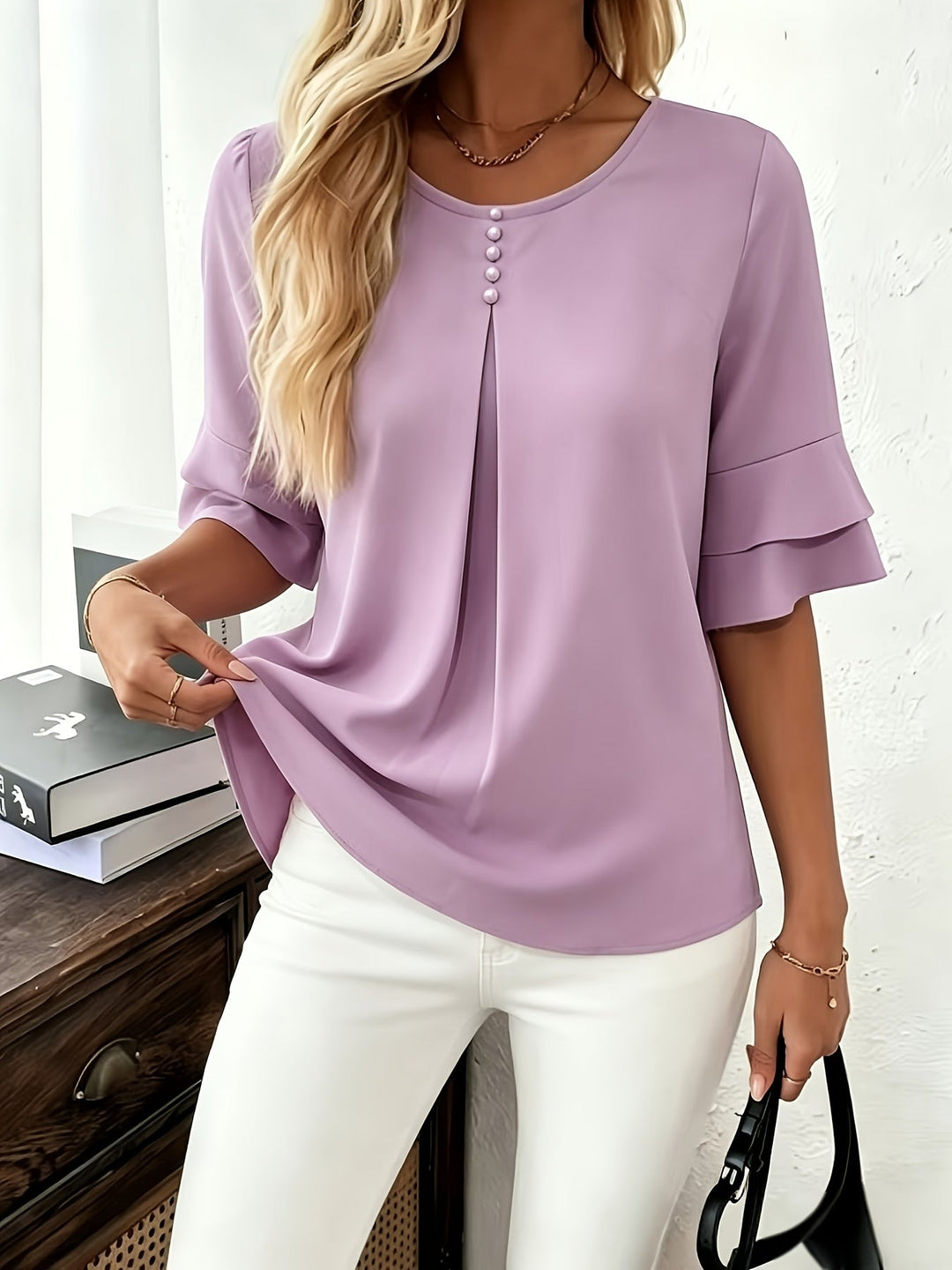 Naomi | Blusa plisada de mangas acampanadas