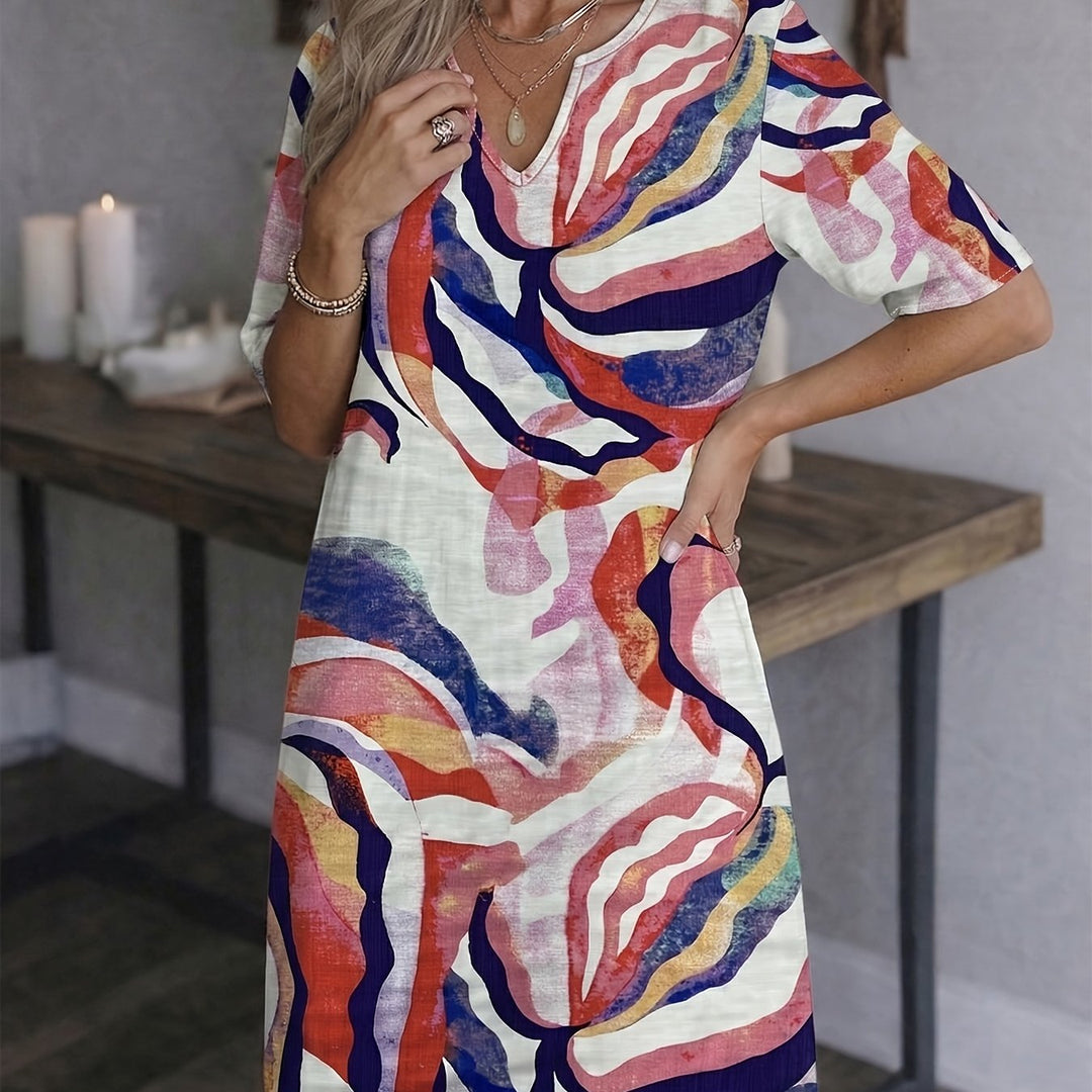Delia | Vestido recto con estampado artístico