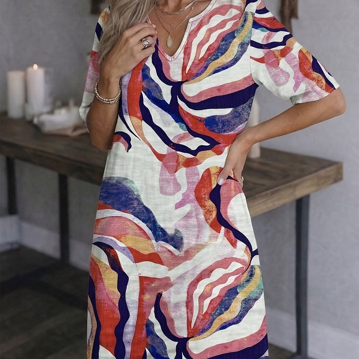 Delia | Vestido recto con estampado artístico