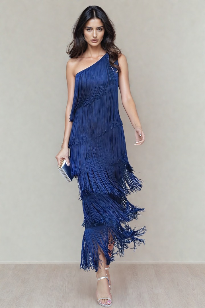 Eulalia | Vestido largo de flecos con un solo hombro