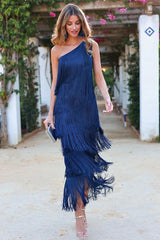 Eulalia | Vestido largo de flecos con un solo hombro