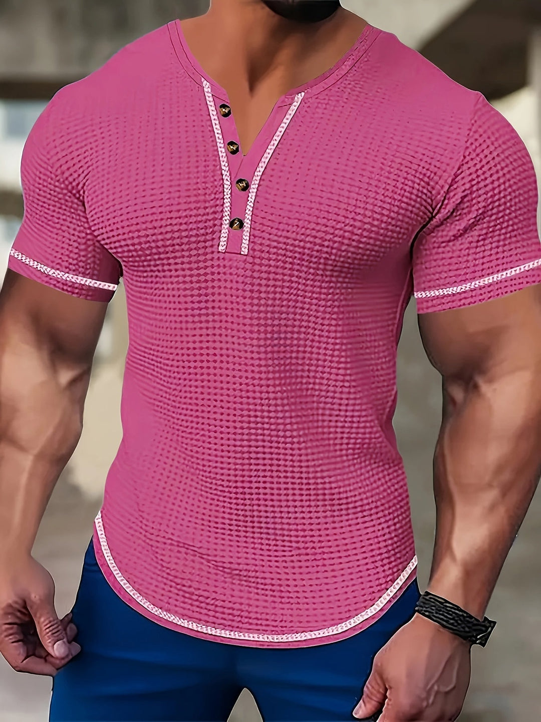 Edinson | Polera henley texturada de manga corta