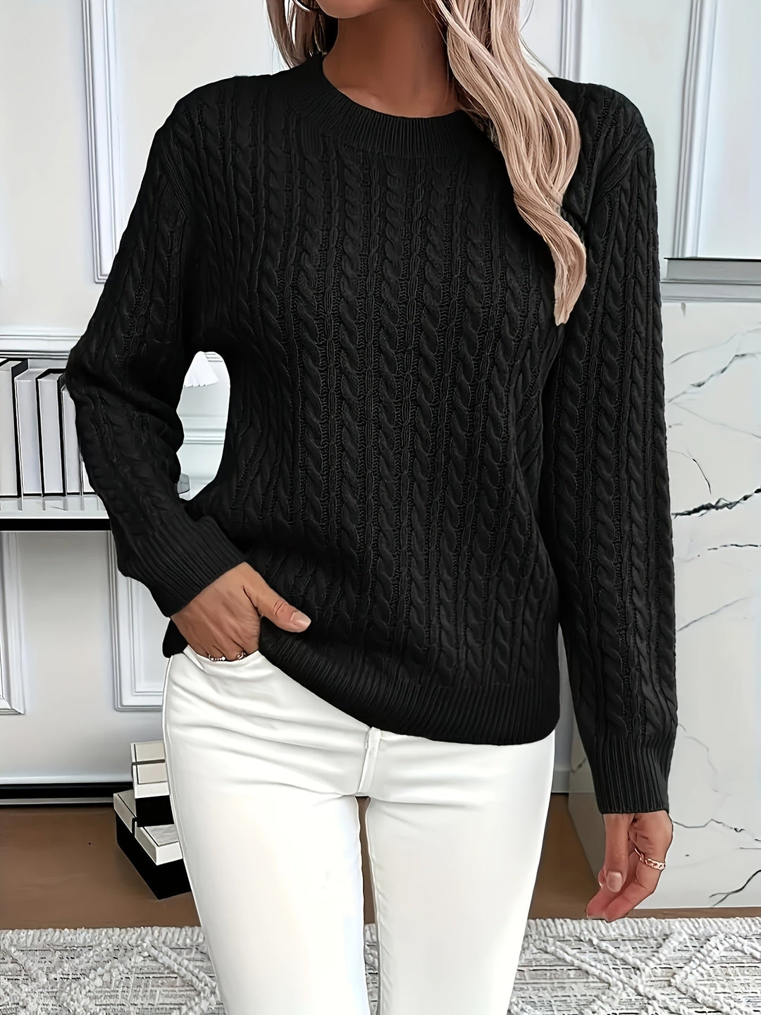 Saskia | Sweater de punto trenzado cuello redondo