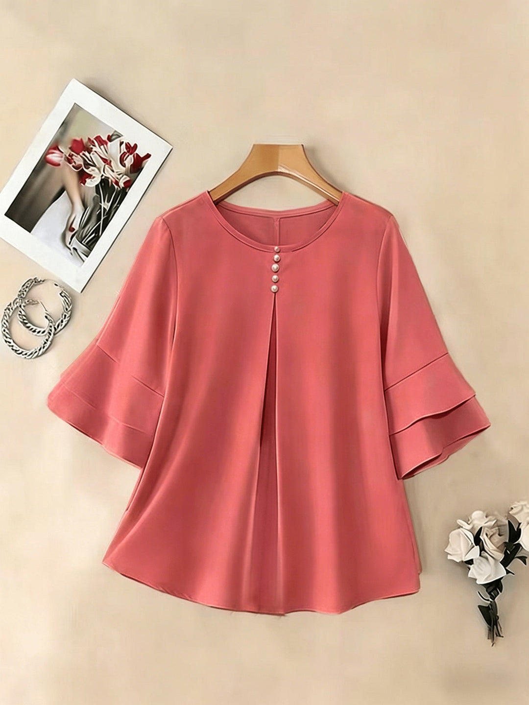 Naomi | Blusa plisada de mangas acampanadas