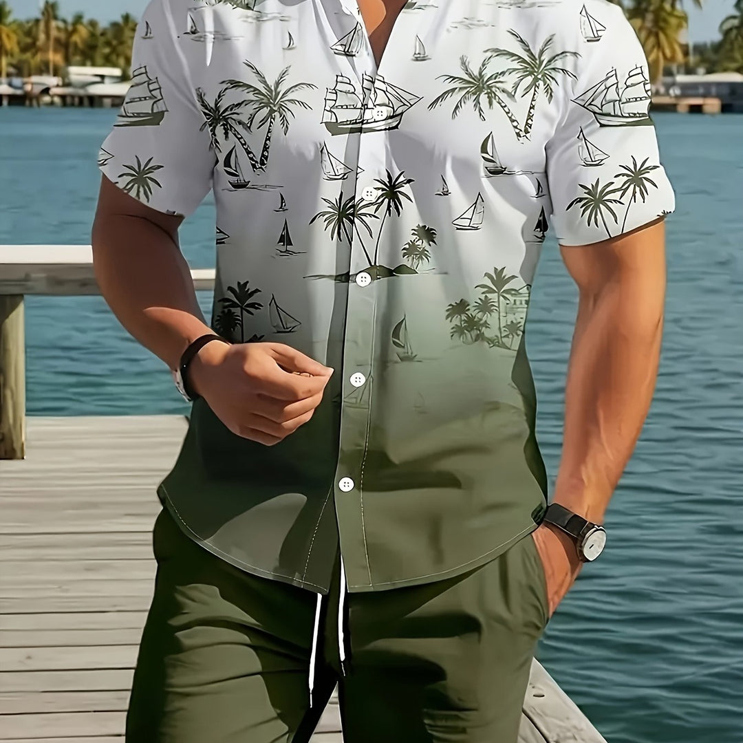 Cristián | Conjunto de camisa y short con estampado costero