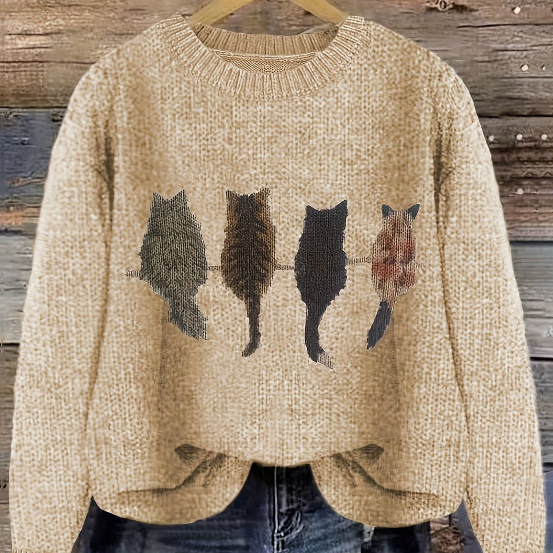 Maura | Sweater tejido con estampado de gatos
