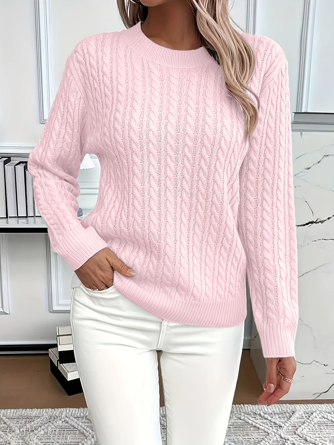 Saskia | Sweater de punto trenzado cuello redondo