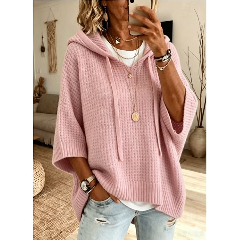 Ivania | Sweater con capucha tejido waffle holgado