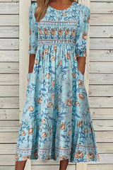 Guillermina | Vestido midi floral manga tres cuartos