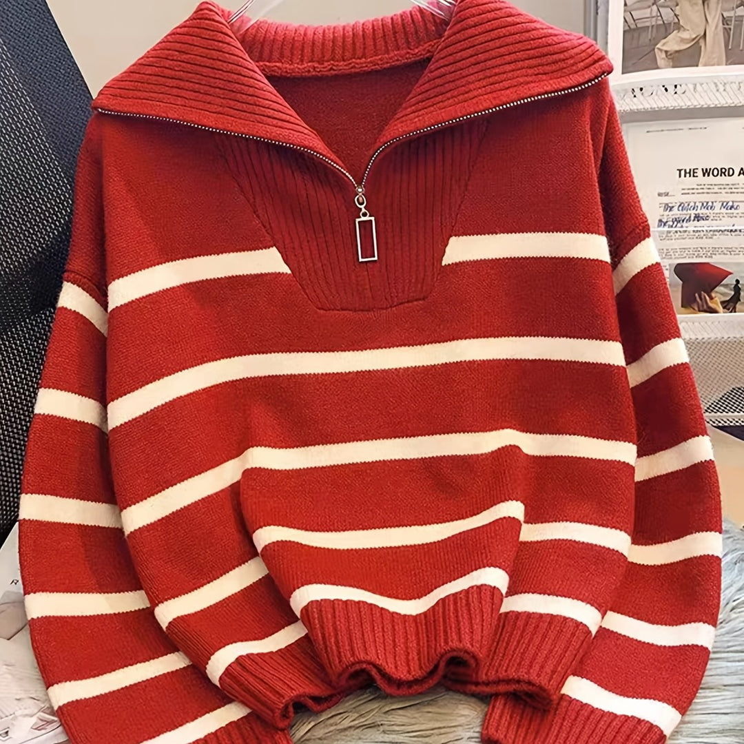 Josefa Ignacia | Sweater a rayas con cierre al cuello