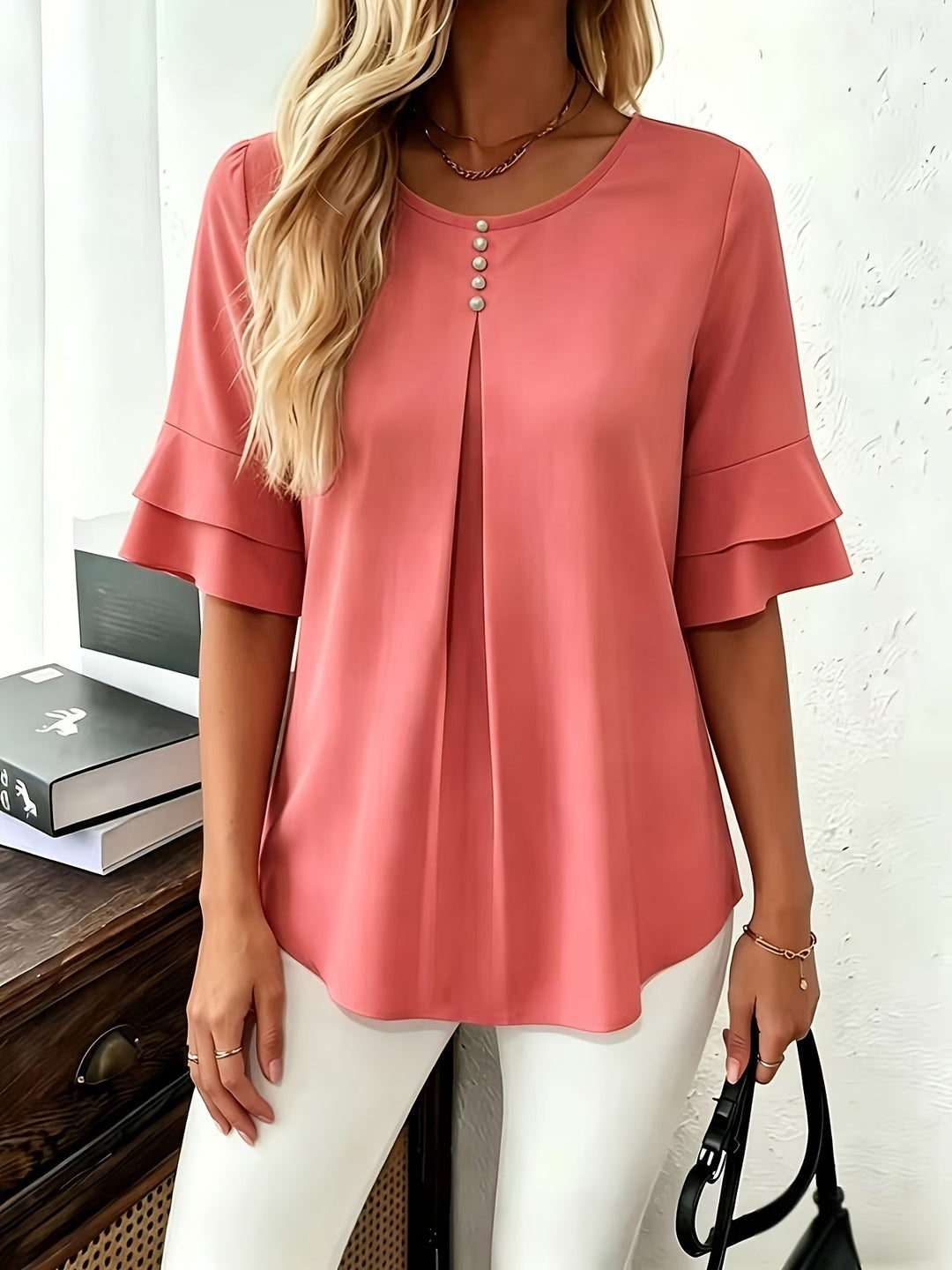 Naomi | Blusa plisada de mangas acampanadas