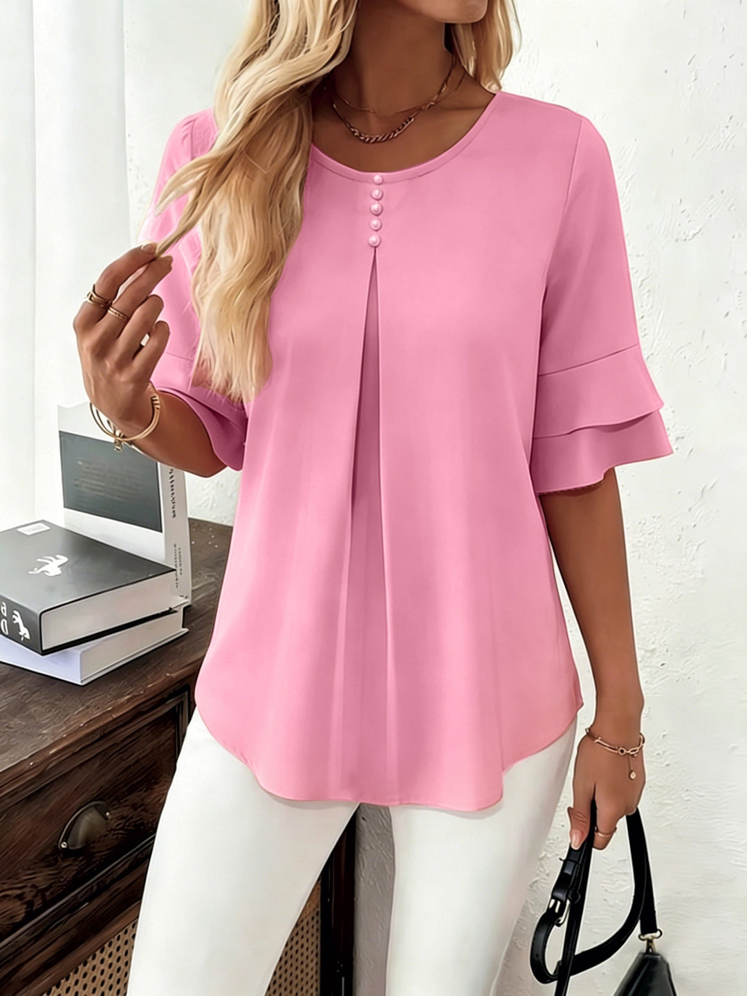 Naomi | Blusa plisada de mangas acampanadas