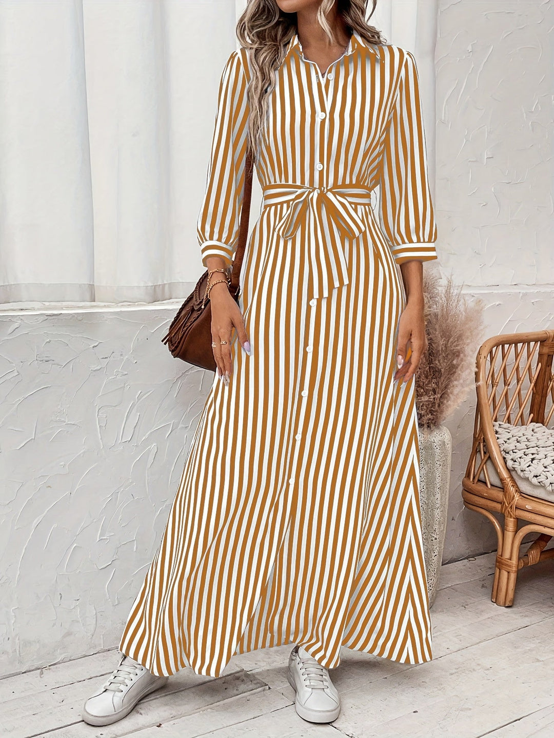 Ayleen | Vestido largo camisero con cinturón