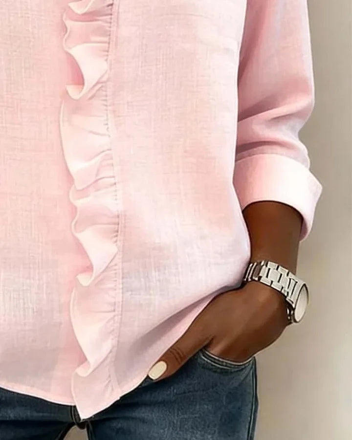 Fabiola | Blusa manga larga con escote en V y volantes