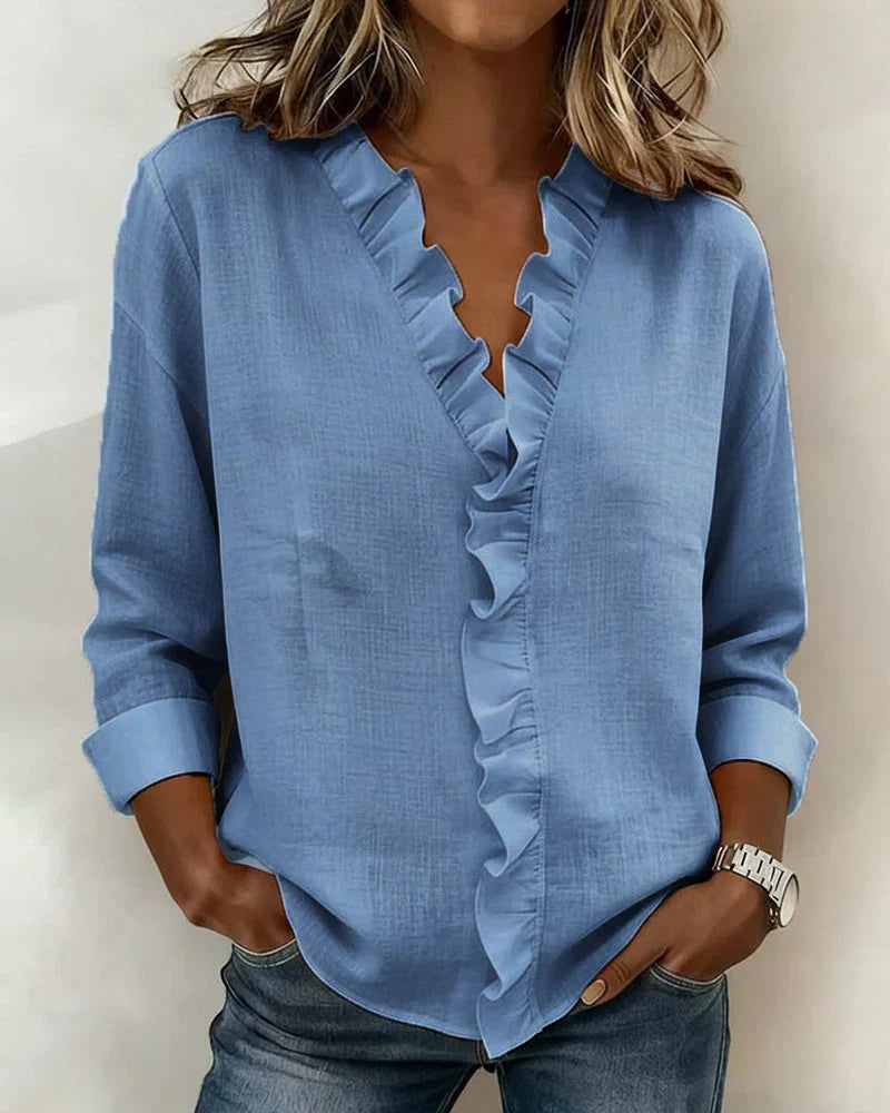 Fabiola | Blusa manga larga con escote en V y volantes