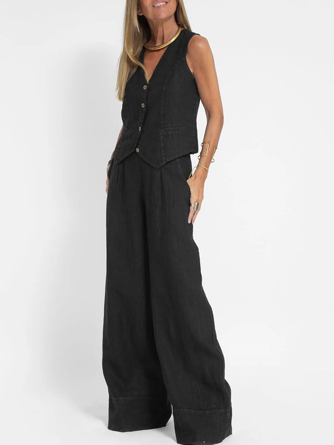 Poulette | Conjunto de chaleco sin mangas y pantalón de pierna ancha