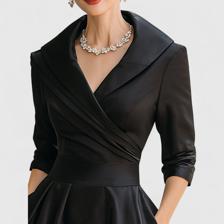 Laura | Vestido midi de vuelo con cuello solapa