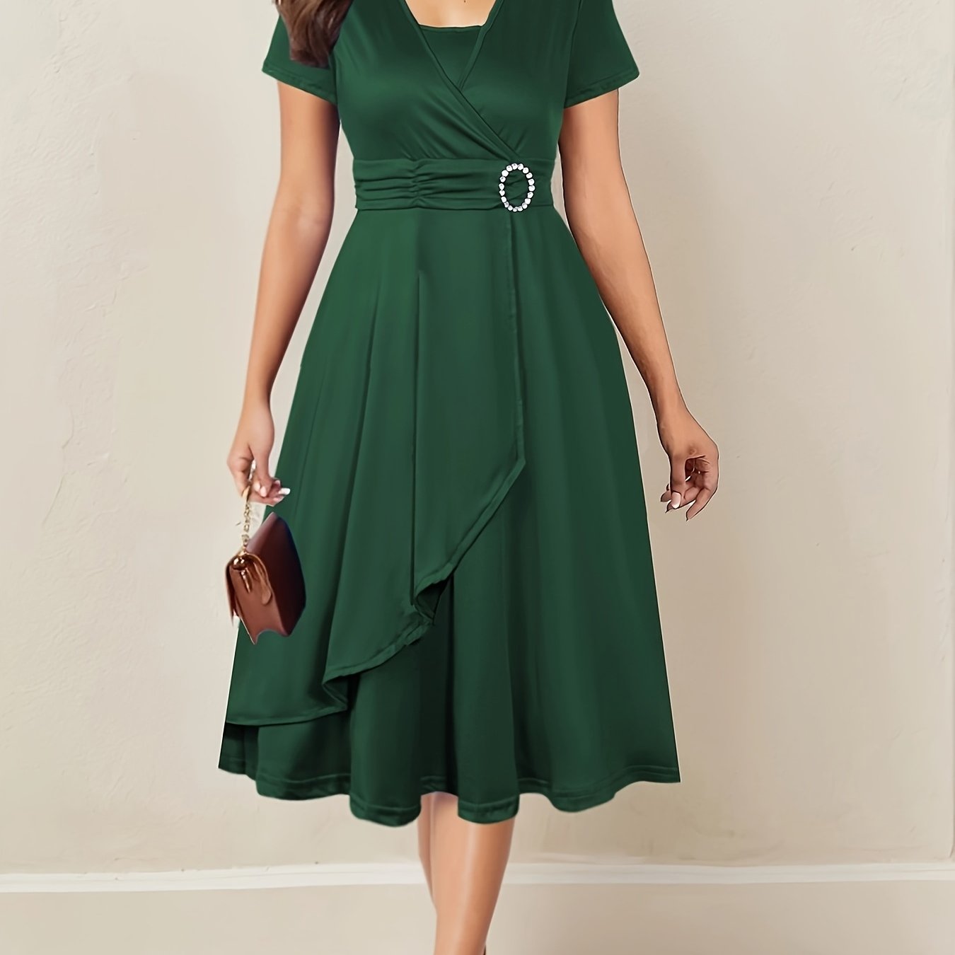 Elena | Vestido Midi Cruzado con Cinturón Elegante