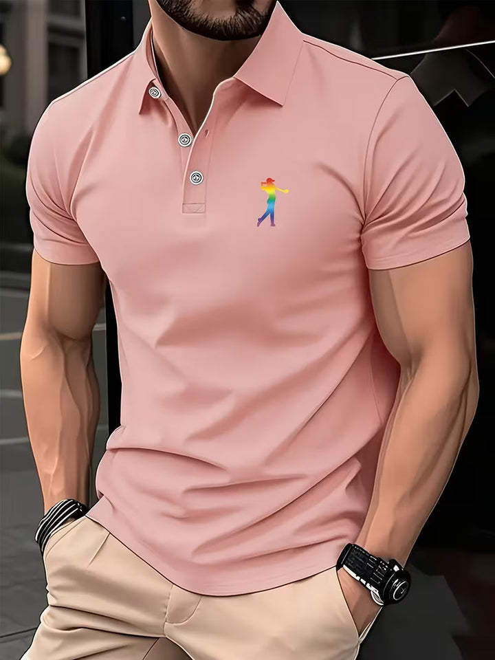 Nicolás | Polera manga corta con cuello camisero y estampado de golf