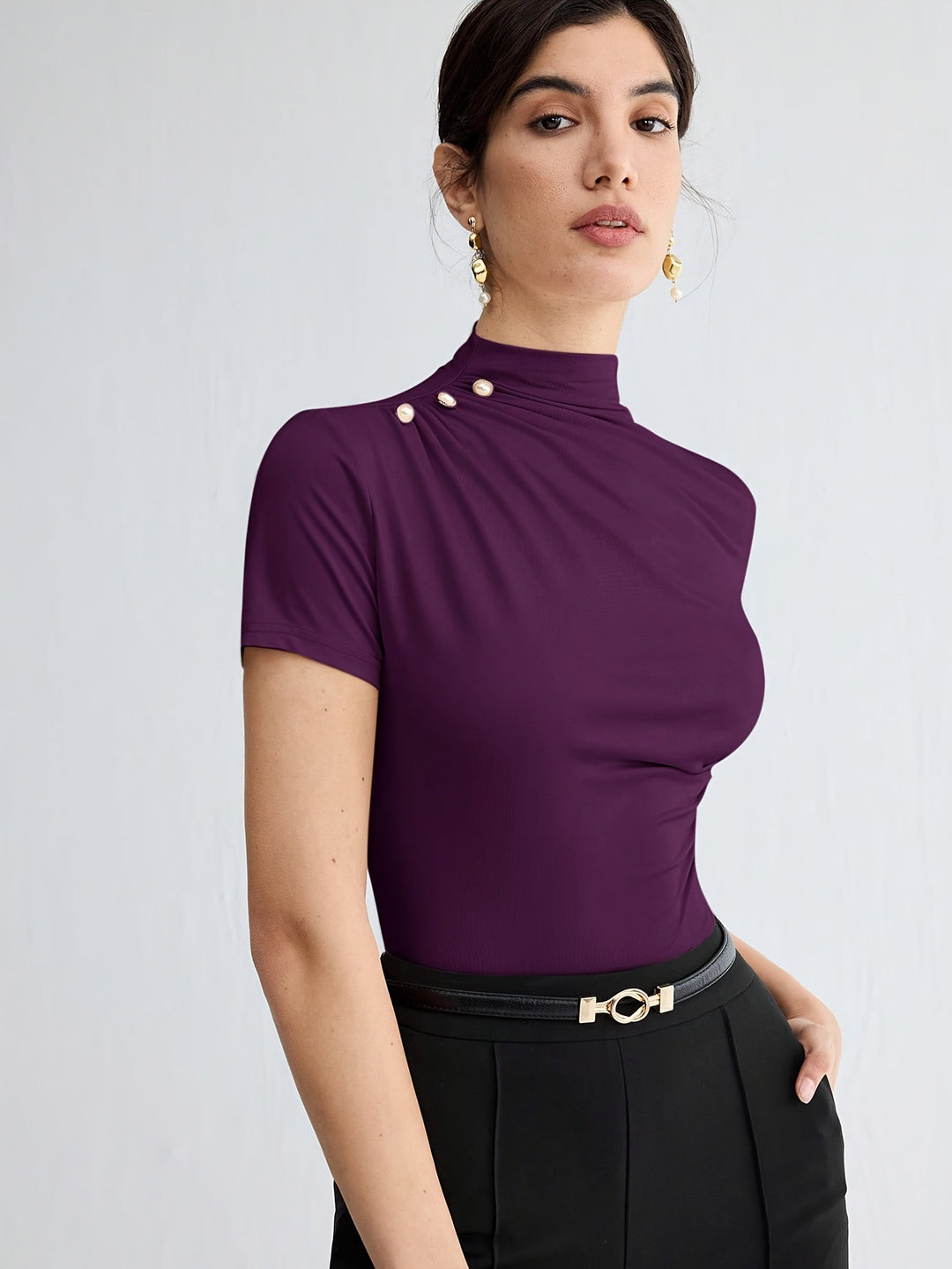 Margot | Polera cuello alto de manga corta