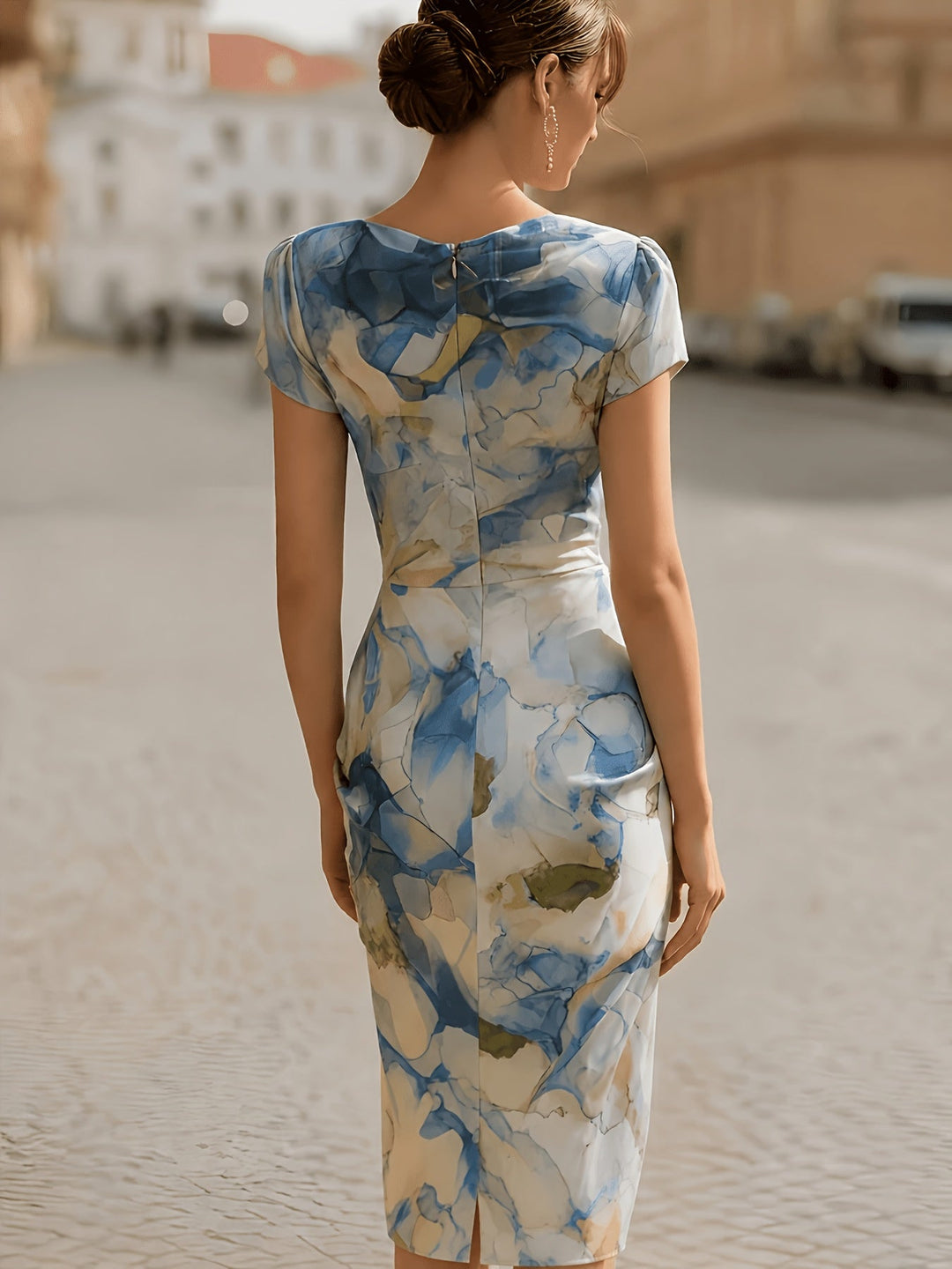 Sofía Paz | Vestido drapeado con estampado acuarela